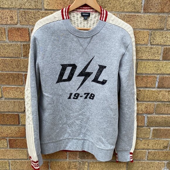 Limited Edition Diesel Half Knit Half Crew Sweater Gray - Picture 1 of 8